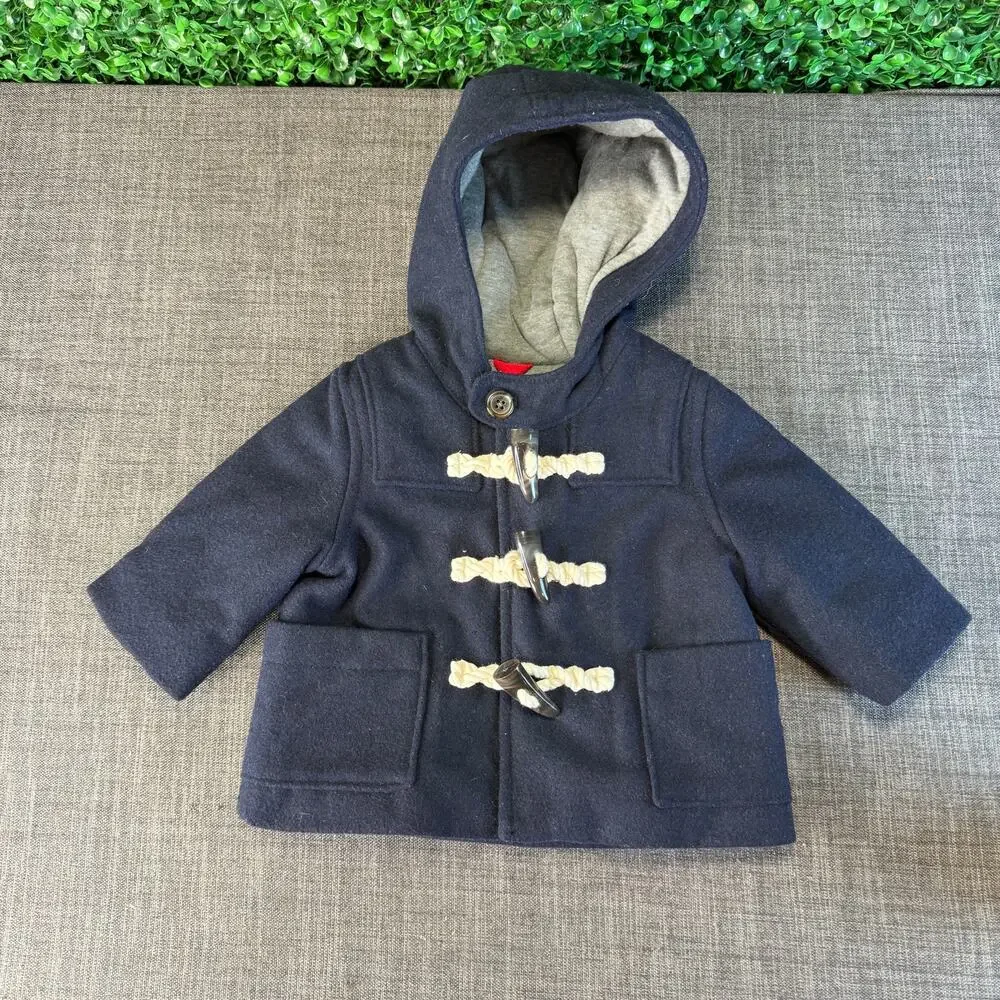 NWT Baby Gap Blue Wool Blend Hooded Toggle Peacoat Classic Jacket 0-6 months